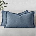 MIULEE Linen Fringe Decorative Lumbar Throw Pillow Covers Blue Ashes 12x20 | by MIULEE