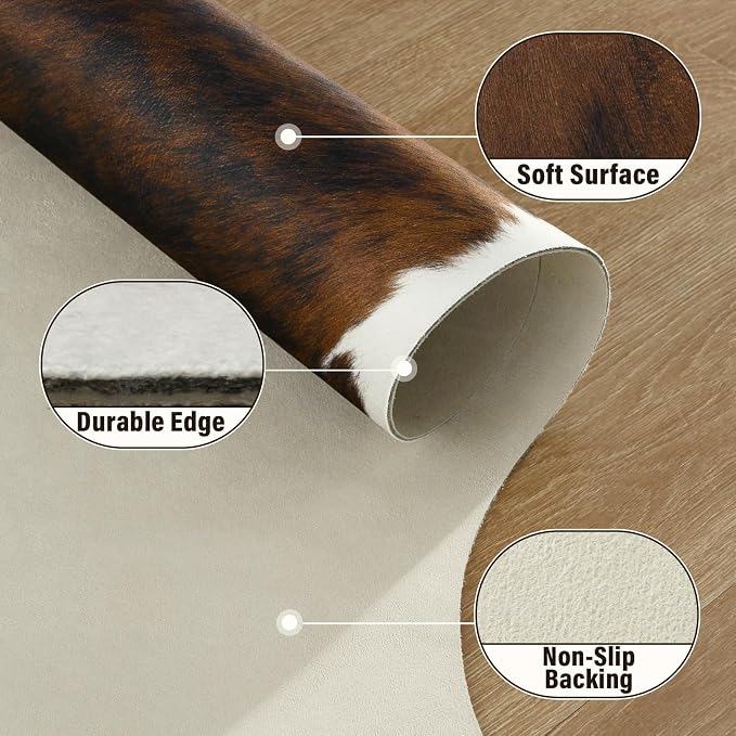 Faux Cowhide Rug, Animal Cow Hide Rug, 7 x 6.2 Ft Spotted Brown | Premium - Image 8