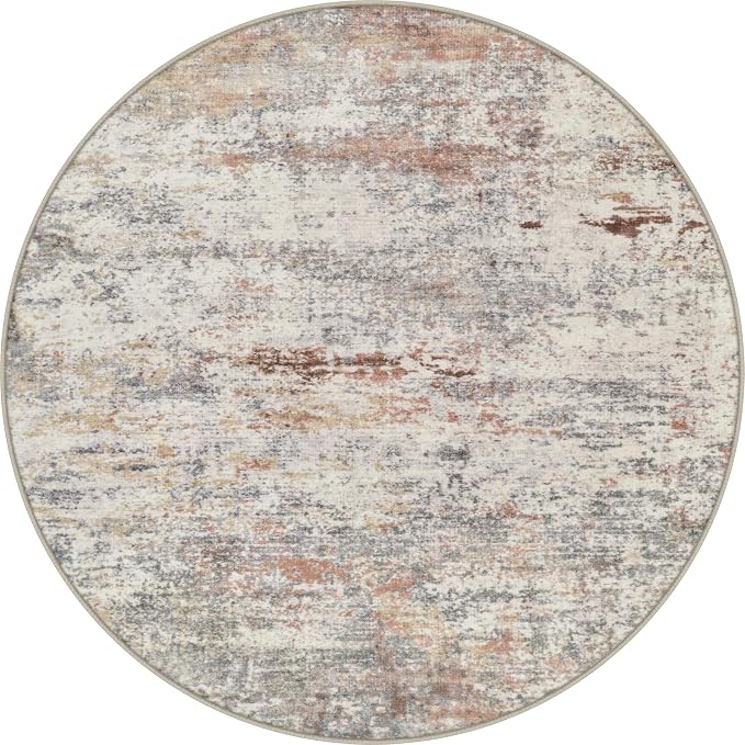 Round Area Rug Living Room: 5 ft Modern Washable Carpet Taupe | by FXRHLP
