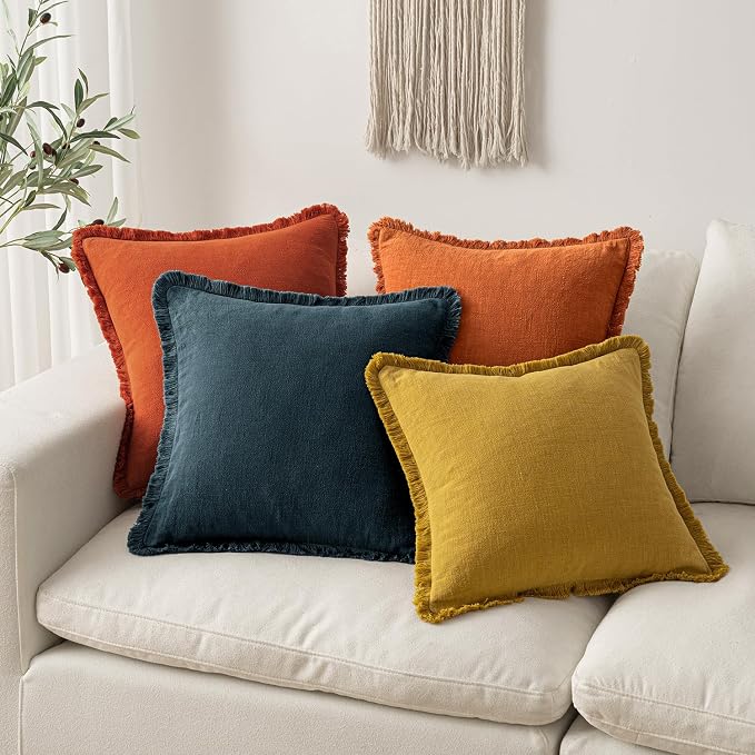 MIULEE Linen Decorative Fall Euro Throw Pillow Covers Burnt Orange 24x24 | Set - Image 5