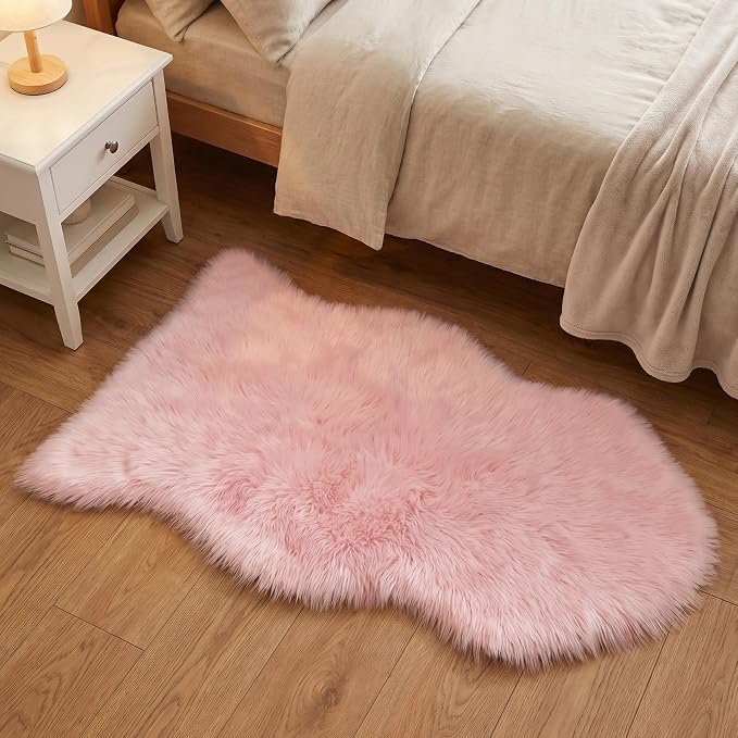 duduta Pink Faux Fur Rug 2x3 ft, Small Fluffy Bedside Rug Seat Covers | Shag - Image 5