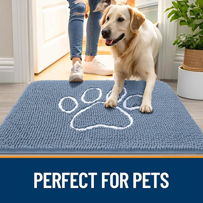OLANLY Dog Door Mat for Muddy Paws 32x20, Paw Print Design Chenille Mud Mat | - Image 6
