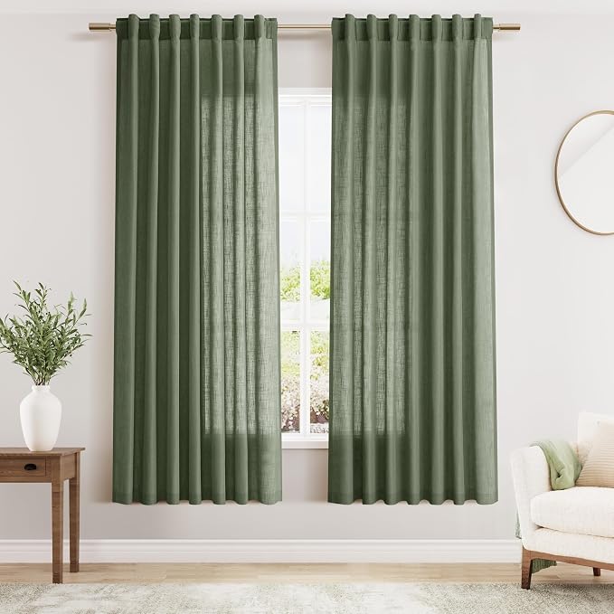 Olive Green Linen Blend Semi Sheer Light Filtering Curtains 78 Inches Long 2 by Nanspring
