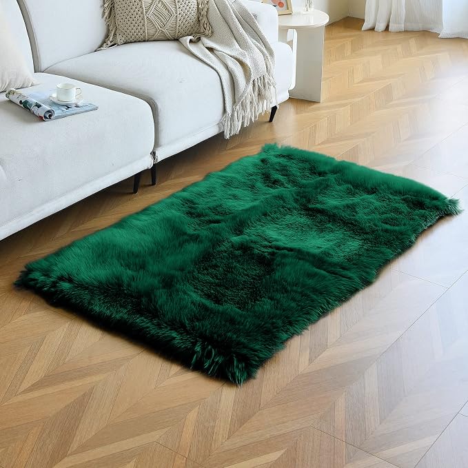 Emerald Green Faux Sheepskin Fur Rug 3x5 ft, Fluffy Carpet Rug | Shag Fuzzy - Image 5