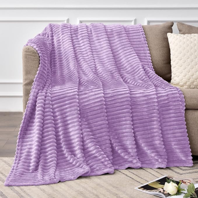 BEDELITE 3D Ribbed Lavender Fleece Throw Blanket - Image 3