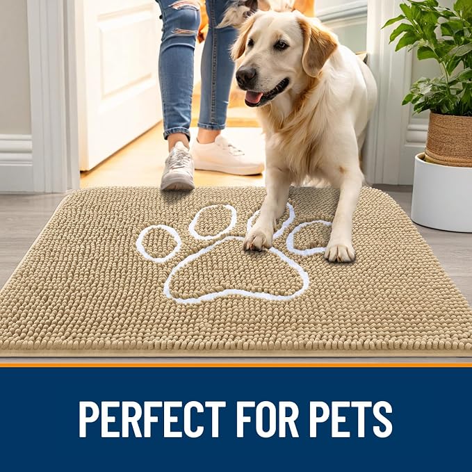 OLANLY Dog Door Mat for Muddy Paws 40x32, Paw Print Design Chenille Mud Mat | - Image 6