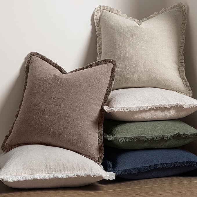 MIULEE Linen Fringe Decorative Fall Throw Pillow Covers Malt Ball 18x18 | Set - Image 5