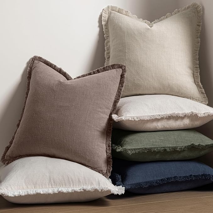 MIULEE Linen Fringe Decorative Fall Throw Pillow Covers Malt Ball 20x20 | Set - Image 5