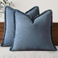 MIULEE Boho Linen Fringe Decorative Throw Pillow Covers Blue Ashes 20x20 | Set by MIULEE