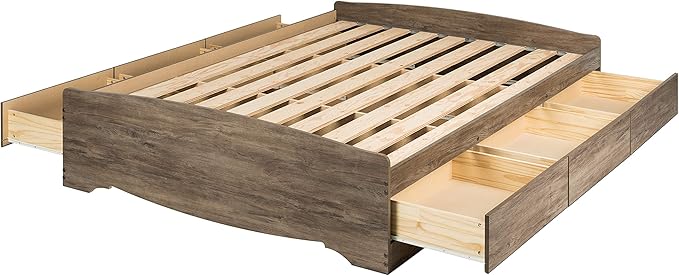 Prepac Mate's Queen 6-Drawer Minimalist Platform Storage Bed, Contemporary Queen Bed with Drawers 81.5" D x 63" W x 18.75" H, Drifted Gray, DBQ-6200-3K