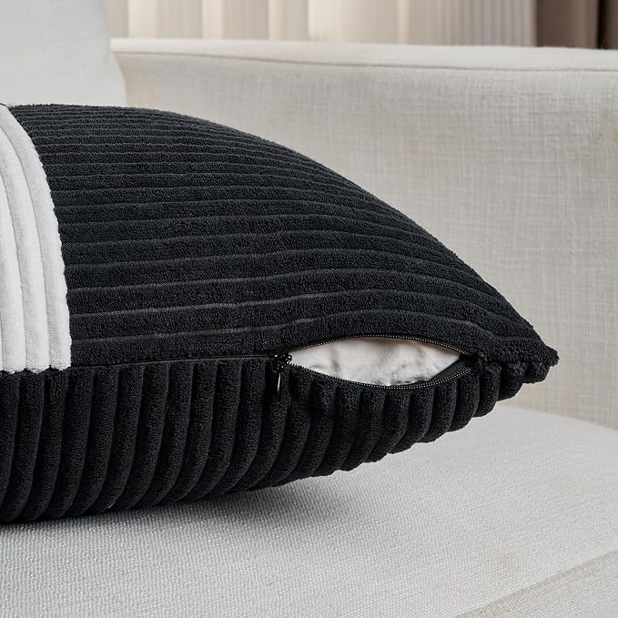 Fancy Homi Set of 2 Black White Long Lumbar Decorative Throw Pillow Covers - Image 4
