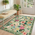 RELEANY Floral Washable 3x5 Area Rugs LightGreen | Flower Carpet Print Boho by RELEANY