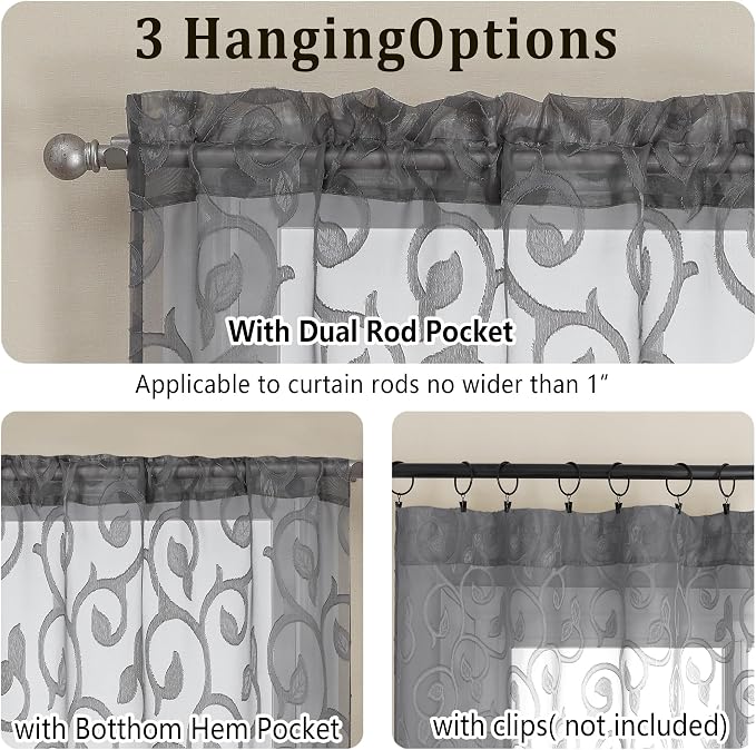Furman Cafe Curtains 30 Inch Length 2 Panels Set, Elegant Geometric Jacquard - Image 4