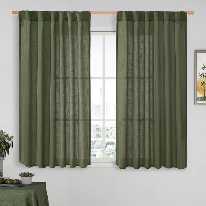 Linen Semi Sheer Curtains 48 Inch by LAMIT