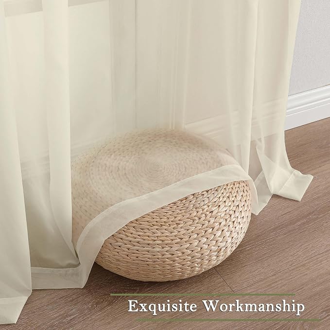 Cream Sheer Curtains 63 Inch Length 2 Panels, Rod Pocket Light Filtering - Image 9