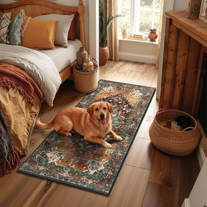Yamaziot Washable Runner Rug, 2x4 Non-Slip Boho Vintage Hallway Kitchen Rug | - Image 2