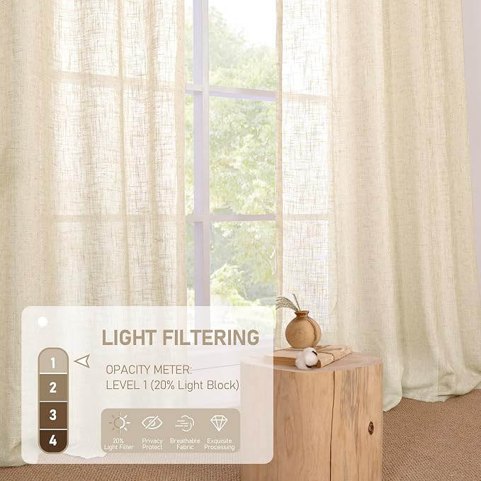 Beige Linen Sheer Curtains 90 inch - Image 5