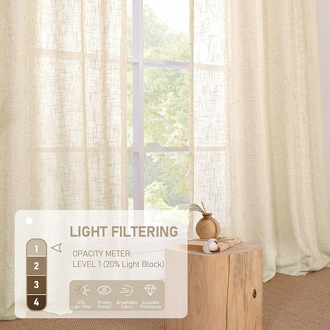 Beige 72 inch Length Linen Curtains 2 Panels Set - Image 4