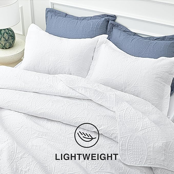 Love's cabin Quilts for Queen Bed White Bedspreads - Soft Bed Summer Quilt Lightweight Microfiber Bedspread- Modern Style Coin Pattern Coverlet for All Season - 3 Piece (1 Quilt, 2 Pillow Shams)