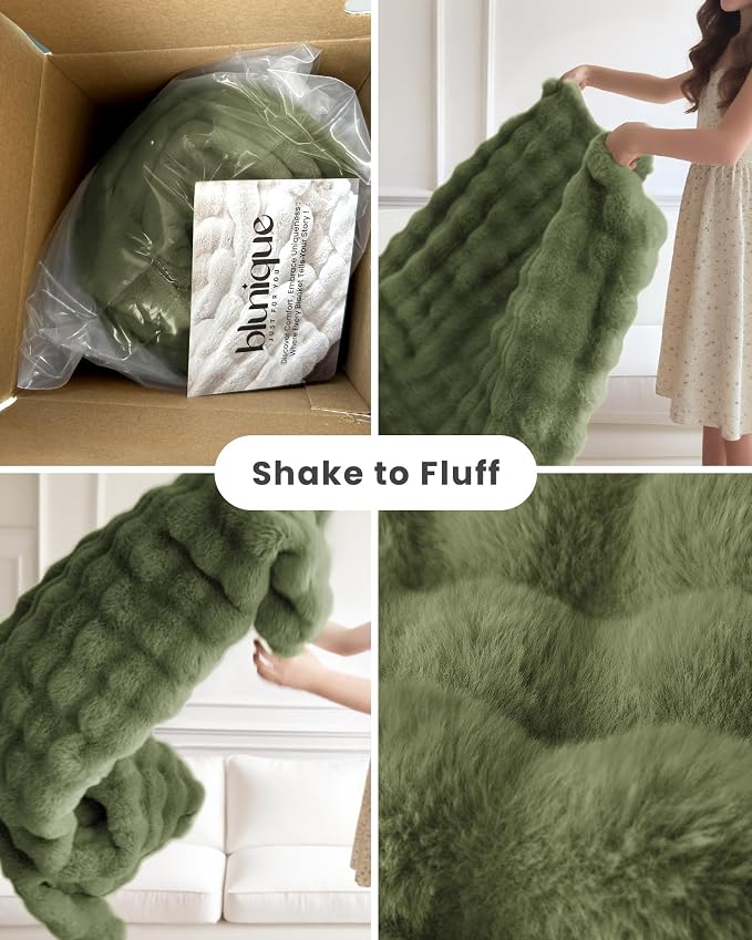 Ultra Soft Cozy Faux Fur Throw Blanket, Fuzzy Plush Thick Bubble Blanket - Image 9