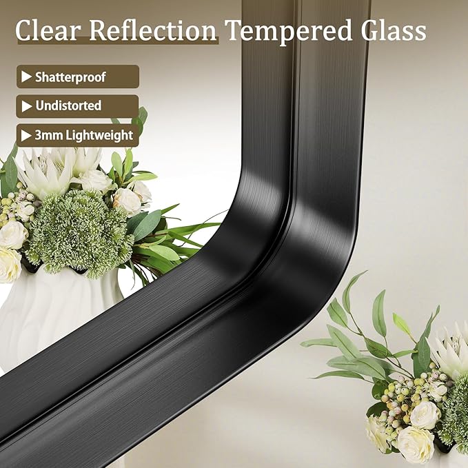 VooBang Bathroom Mirror 20x30 inch, Black Gorgeous Deep Frame Wall Mirror, Modern Round Corner Bathroom Vanity Mirror for Over Sink Hanging or Leaning Horizontal or Vertical, Black