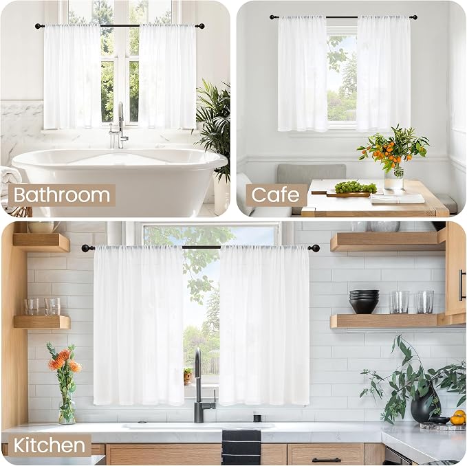 BGment White Linen Sheer Curtains 36 Inch Length - Image 2