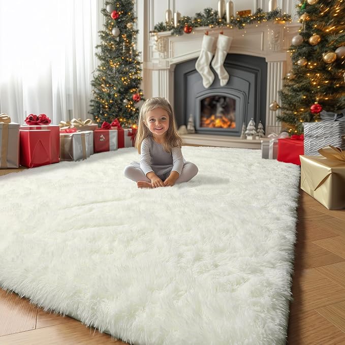 Amdrebio Cream Ivory White Plush Area Rug 4x6 - Image 3