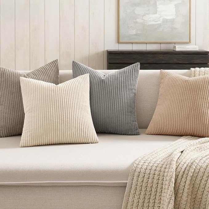 MIULEE Soft Corduroy Decorative Throw Pillow Covers Neutral Cream 20x20 | Set - Image 3