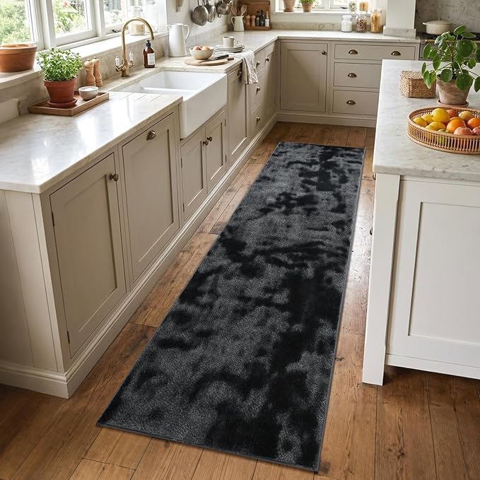2x8 Tie-dye Dark Grey Runner Rug Washable Non-Slip by Unknown