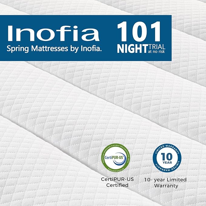 Inofia Queen Mattress, 10 Inch Hybrid Innerspring Spring with Memory Foam, Cool Bed in a Box, Pressure Relief with Motion Transfer, Mattress Queen Size