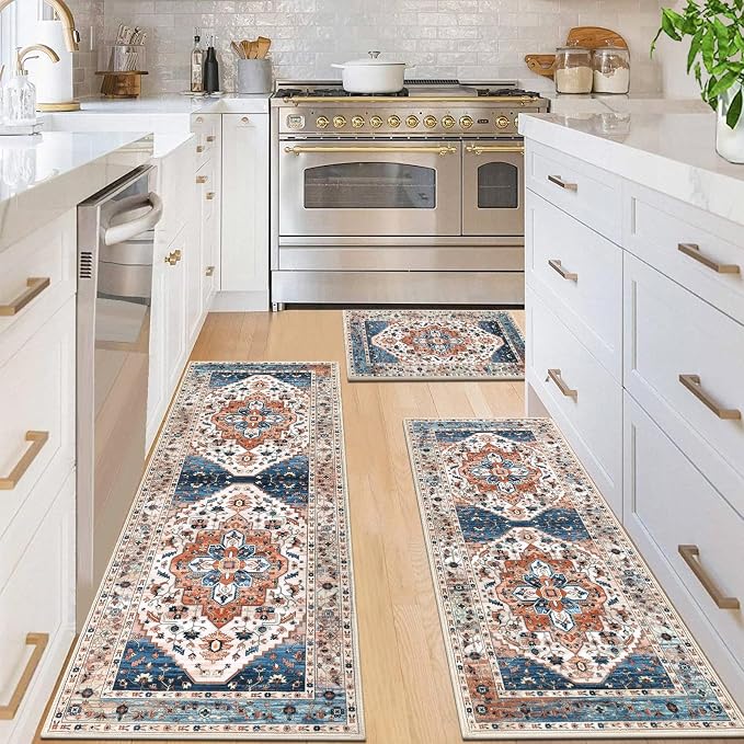 HEBE Boho Kitchen Rugs Set of 3, Non Slip Washable Kitchen Mats - Image 3