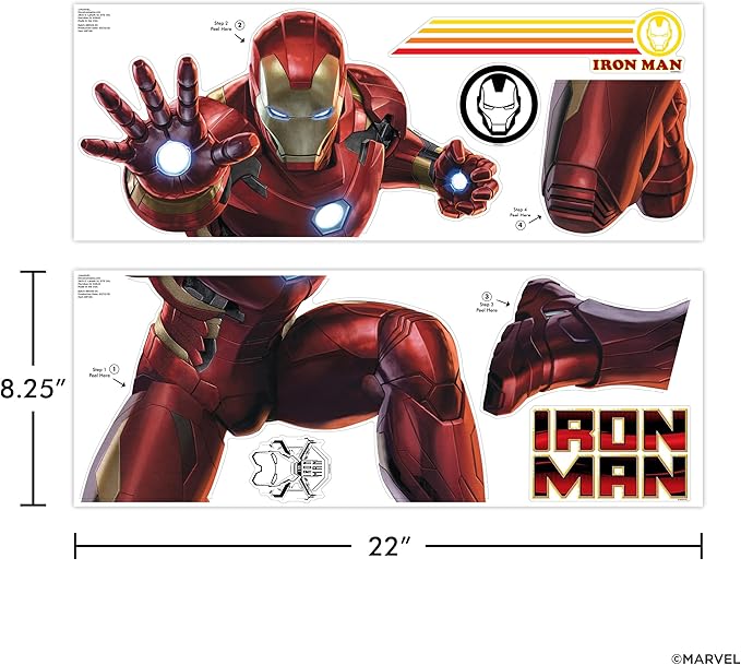 Marvel Iron Man Wall Decals - 22" Avengers Removable Vinyl Stickers for Kids Bedroom Playroom Bathroom - Peel and Stick Room Décor