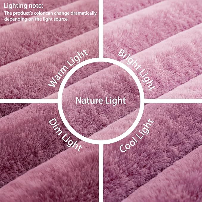 Dusty Rose Rabbit Striped Plush Rug 8'x10', Fluffy Shaggy Area Rug - Image 7