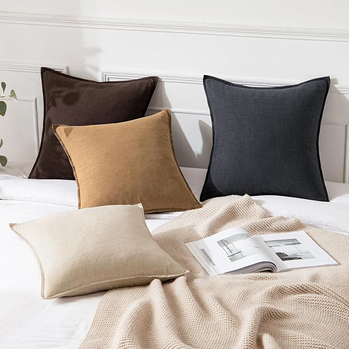 MIULEE Decorative Linen Pillow Covers 16x16 Inch Brown | Boho Farmhouse​ ​Fall - Image 4