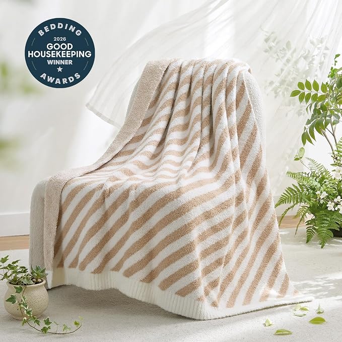 Snuggle Sac Ultra Soft Throw Blanket, Cozy Knitted, Fuzzy Knit Striped - Image 2
