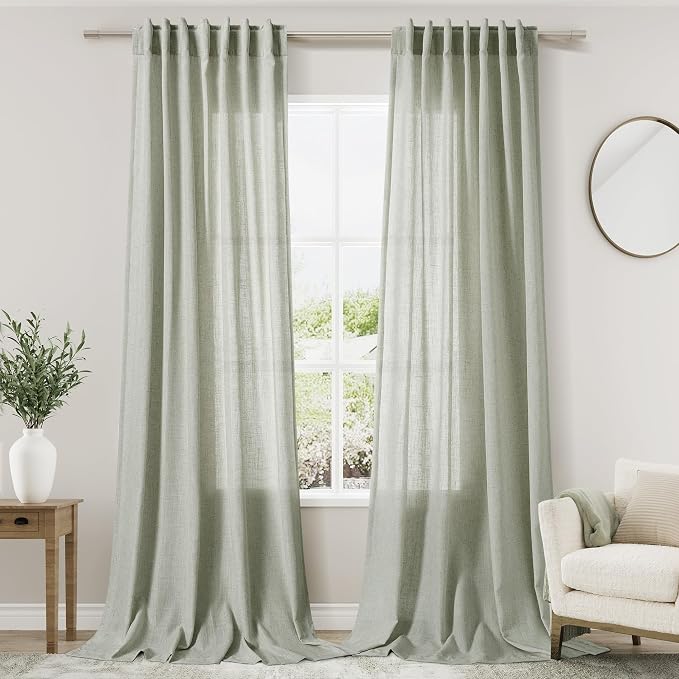Long Sage Green Curtain 2 Panels 105 inches Long by Nanspring
