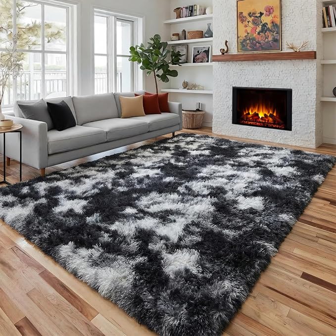 Black White Grey Area Rugs for Living Room Bedroom Aesthetic, 8x10 Rug by PAGISOFE