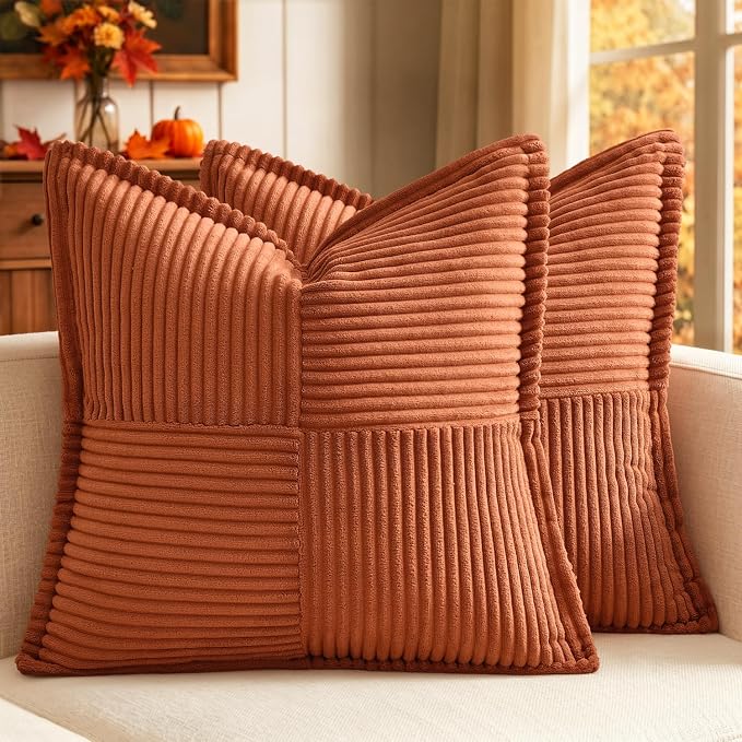 MIULEE Rust Fall Corduroy Decorative Euro Sham Pillow Covers 24x24 Inch by MIULEE
