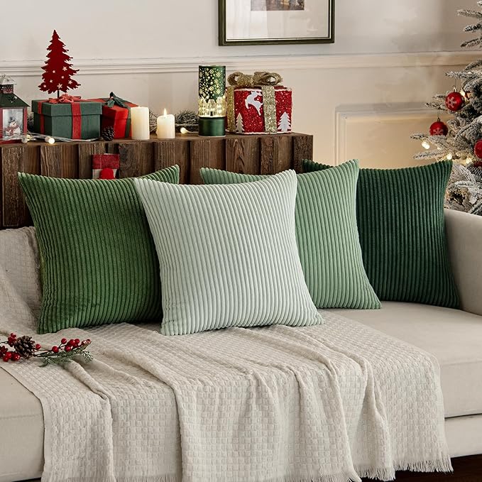MIULEE Soft Corduroy Decorative Throw Pillow Covers Forest Green 24x24 | Set of - Image 9