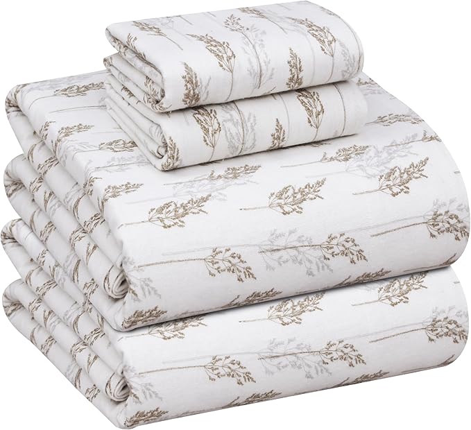 RUVANTI Flannel Sheets King Size - 100% Cotton Brushed King Size Sheets Set - Deep Pockets 16 Inches Bed Sheets - All Seasons Breathable & Extra Soft - Warm & Cozy, 4 Piece, Dried Straw