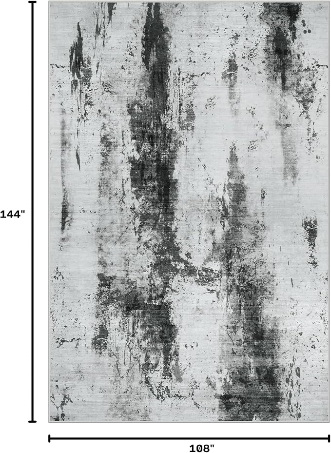 9x12 Area Rugs for Living Room: Washable Abstract Black White Grey Carpet | - Image 2