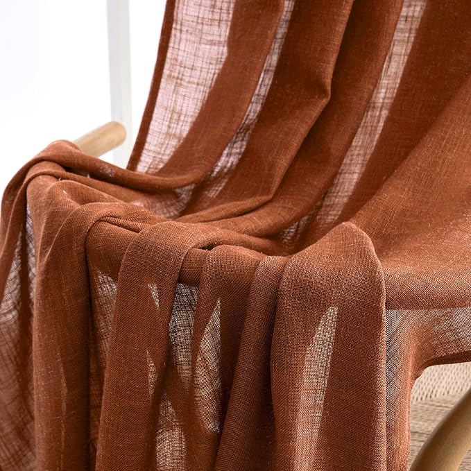 MIULEE Burnt Orange Fall Linen Curtains 52x90 Inch - Image 6