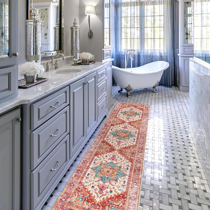 Yamaziot Washable Runner Rug, 2x8 Non-Slip Boho Vintage Hallway Kitchen Rug | - Image 5