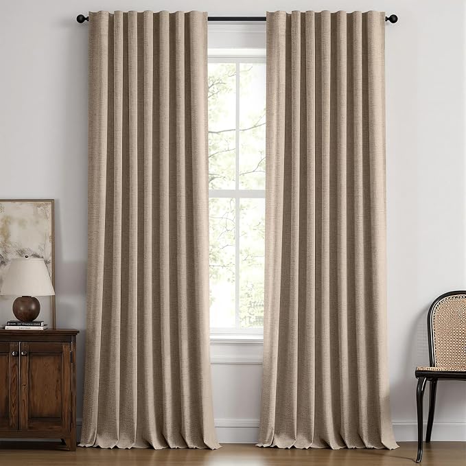MIULEE 100% Blackout Linen Curtains 42 x 96 Inch Copper Brown 2 Panels | by MIULEE