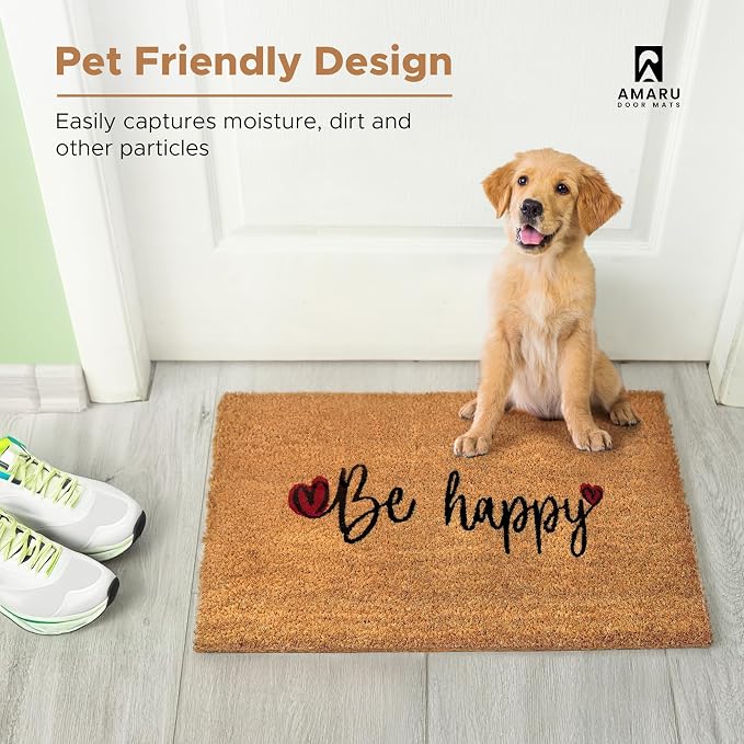 Coir Welcome Mat, Be Happy, 17 x 29 in | 100% Natural Coir, Anti-Shedding - Image 7
