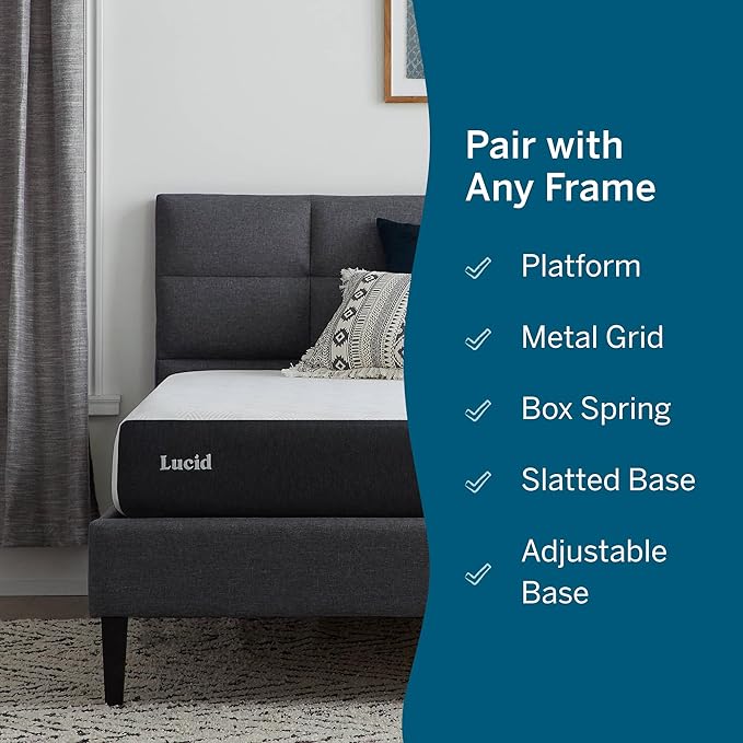 Lucid 8 Inch Memory Foam Mattress - Medium Plush Feel - Infused with Refreshing Bamboo Charcoal and Cooling Gel - Bed in a Box - Temperature Regulating - Pressure Relief - Breathable - Full Size