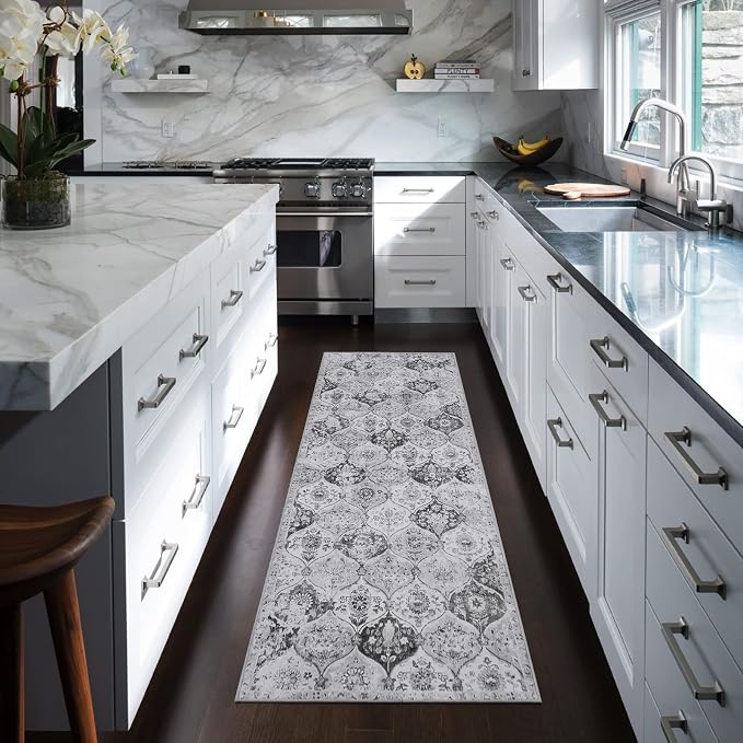 Lahome Moroccan Washable Runner Rug, 2x6 Grey Kitchen Runners - Image 5