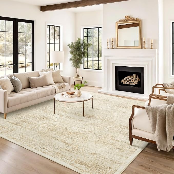 Soalmost Washable Area Rug 8x10 Large Soft Living Room Rugs Beige/Ivory | - Image 8