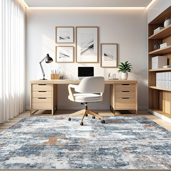 LOONGRUG 6x9 Area Rugs Washable Neutral Modern Living Room Rug Teal Rust | - Image 8