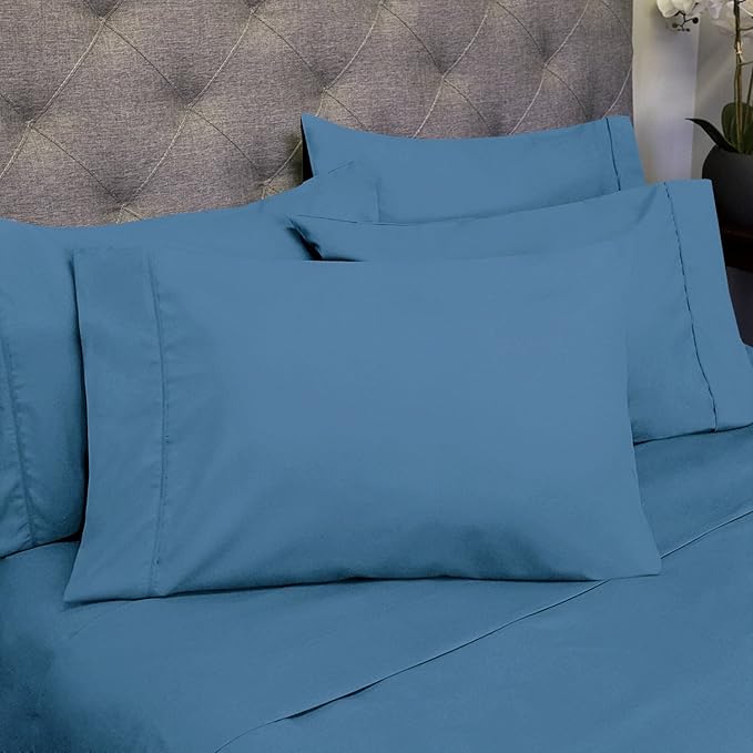 King Size Bed Sheets - 6 Piece 1500 Supreme Collection Fine Brushed Microfiber Deep Pocket King Sheet Set Bedding - 2 Extra Pillow Cases, Great Value, King, Denim